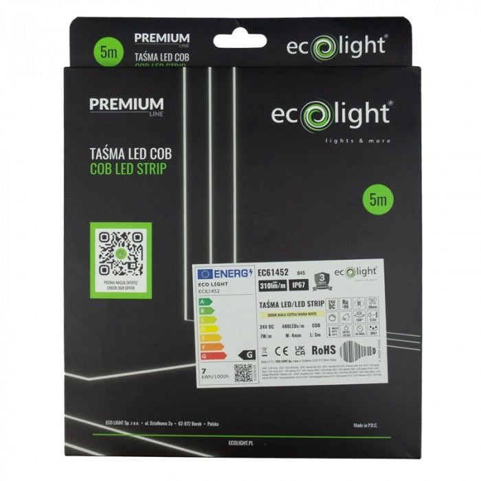 Striscia LED Neon COB 24V 5m 3000K 7W IP67 Ecolight