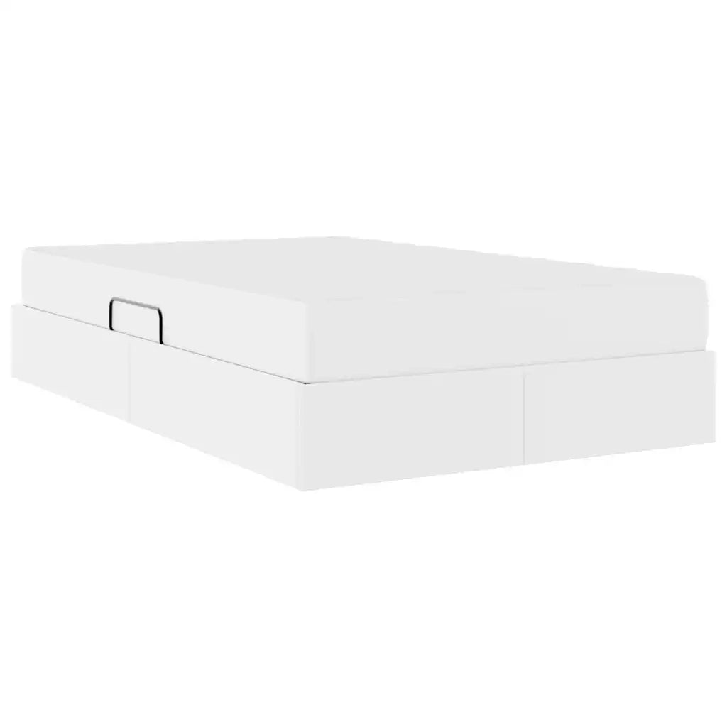 Letto con contenitore e materasso 2 pcs Bianco Pelle