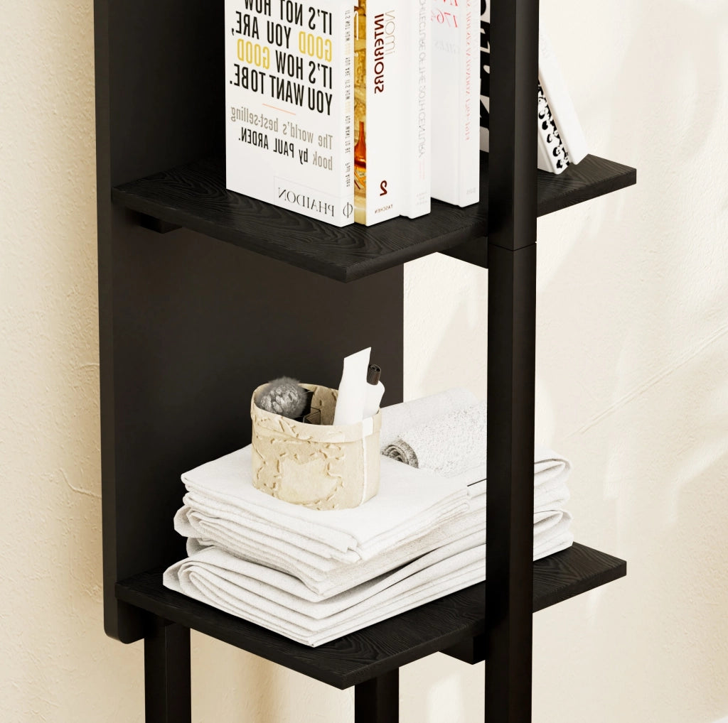 Specchio a figura intera 135x30 cm girevole a 360° con struttura in truciolare e acciaio nero