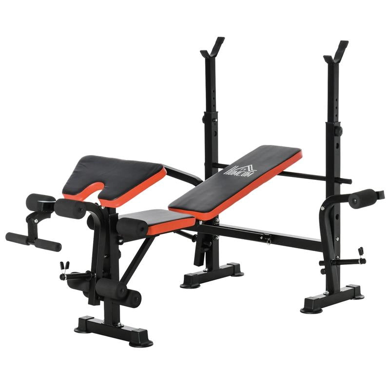 PANCA MULTIFUNZIONE REGOLABILE CON SUPPORTO PER BILANCIERE, IN ACCIAIO E PLASTICA, 175X139X127 CM, ROSSO E NERO