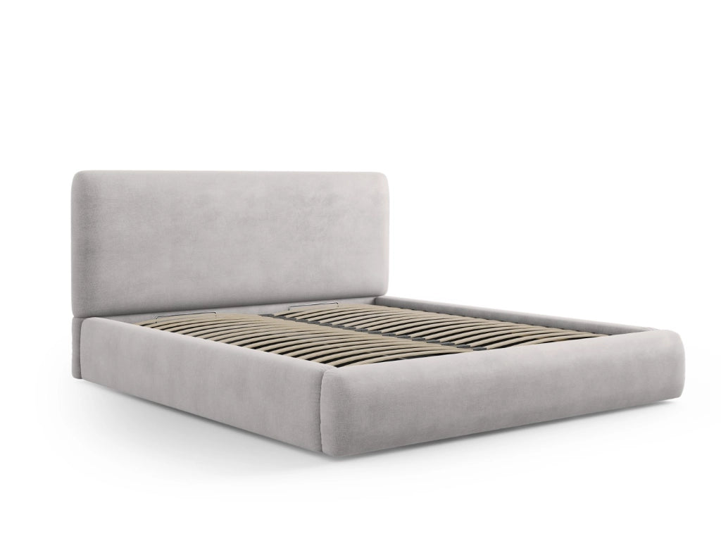 Cosmopolitan Design - Letto a cassettone con testiera "Colonel" 200x200cm in ciniglia grigio chiaro 