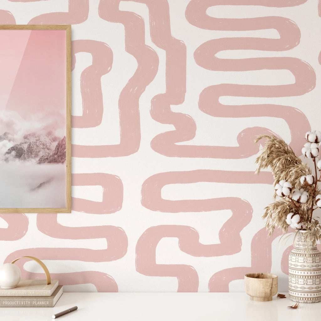 Carta da Parati Astratta Bianca e Rosa Carta Vegana 250x200cm 5,5mq 