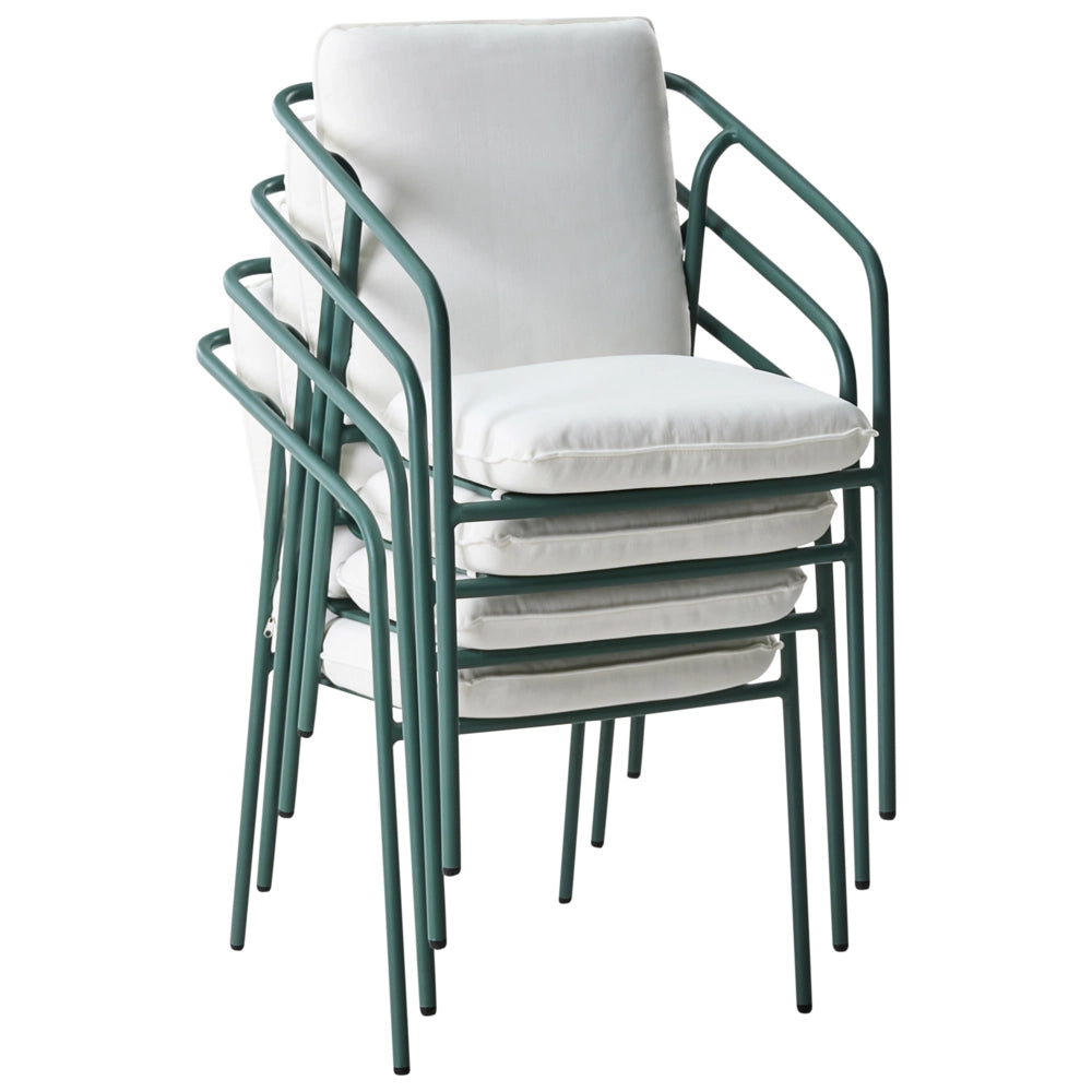 Set di 4 sedie da giardino con cuscini Finitura verniciata a polvere Alluminio impilabile Metallo verde