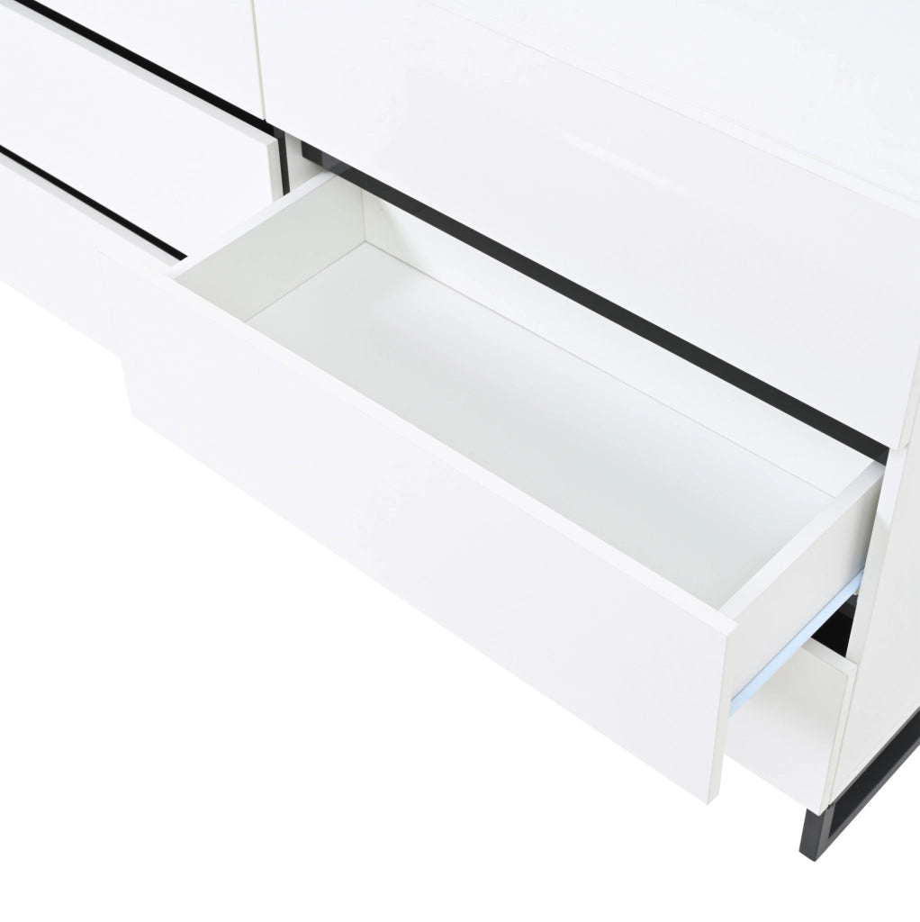 Sideboard da soggiorno 140 x 39;5 x 78;5 cm con 6 cassetti; bianco e nero