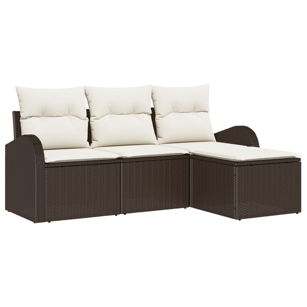 Set di divani da giardino 4 pezzi con cuscini marrone polyrattan