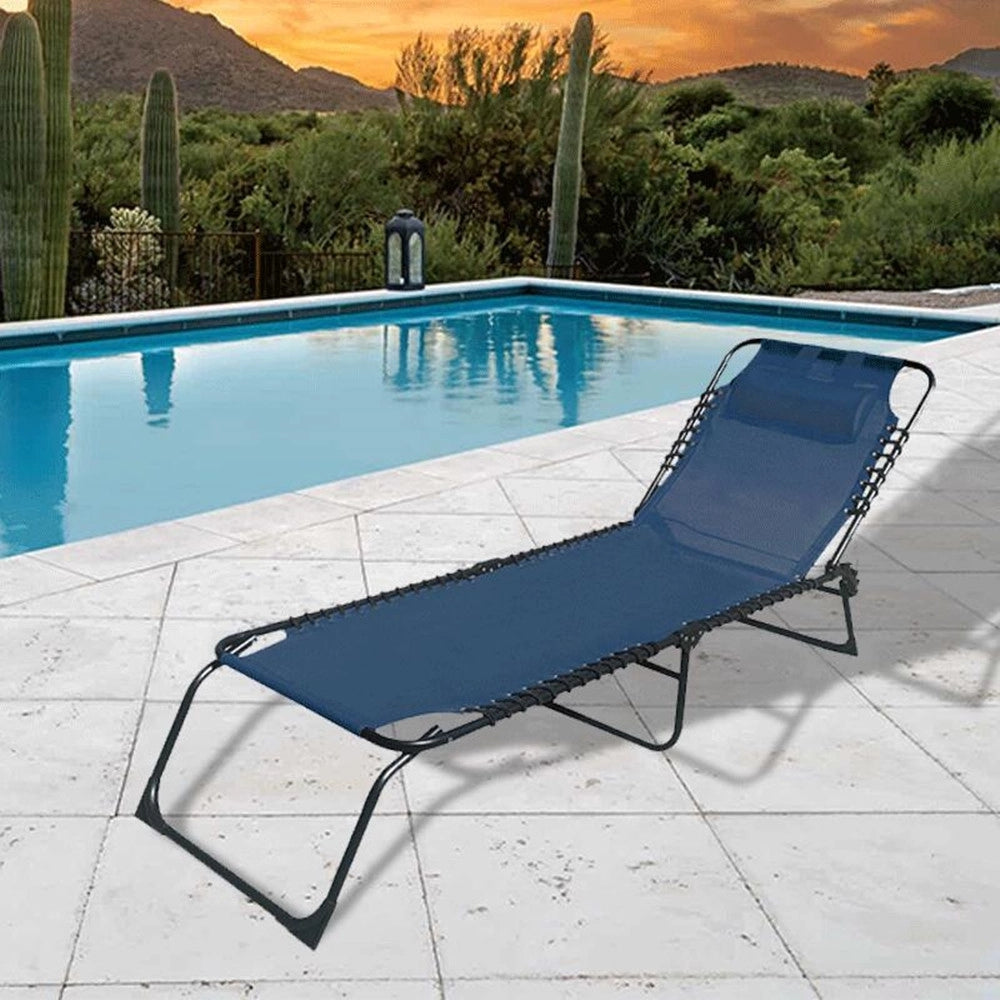 Trade Shop - Lettino Prendisole Sdraio Senza Parasole In Textilene Blu Reclinabile Giardino 483007 -