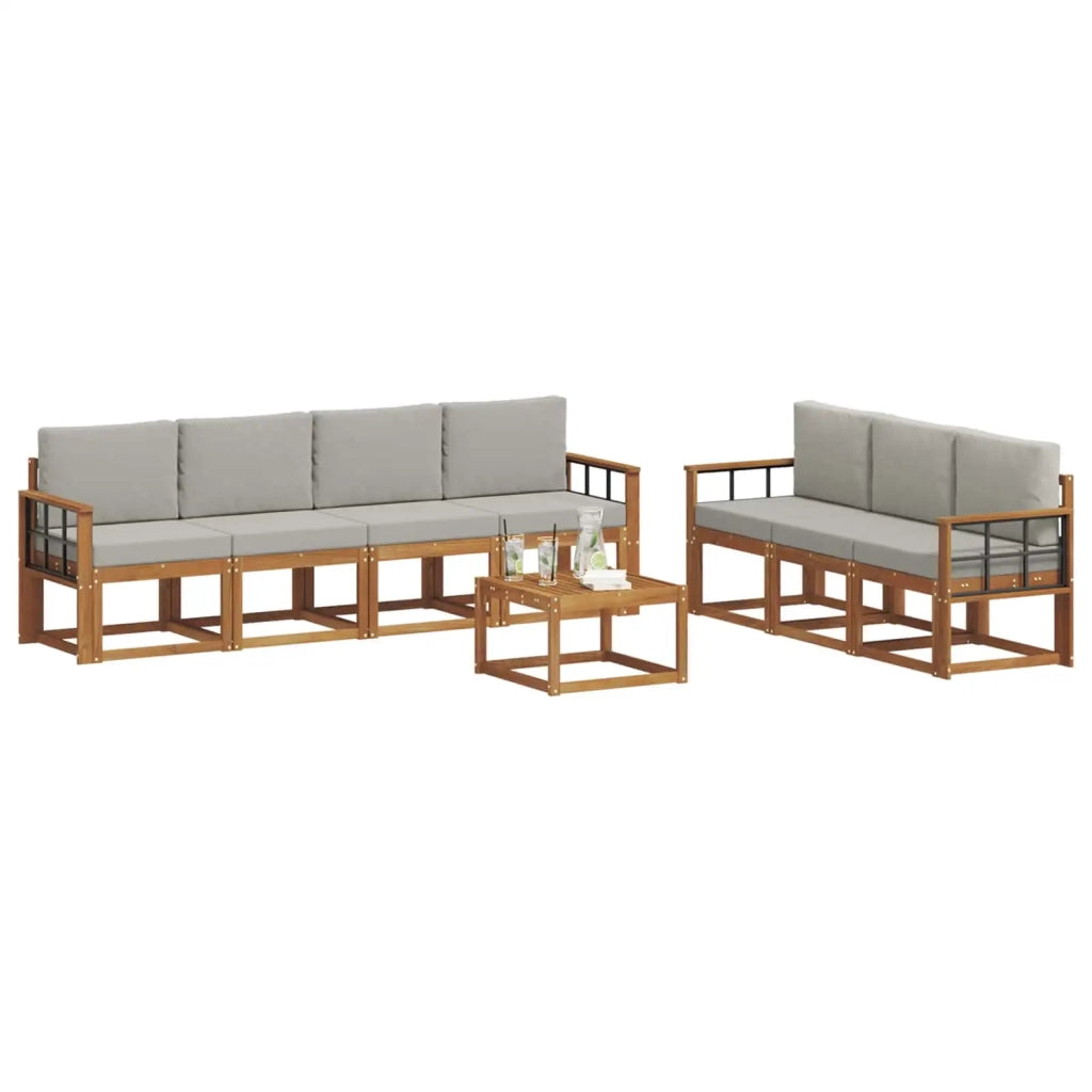 Set di divani da esterno 8 pcs Grigio Naturale e Chiaro