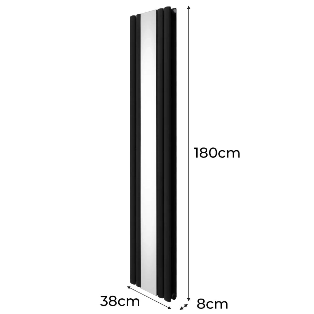 Radiatore Ovale a Specchio a Doppia Colonna Verticale Nero 1800mm x 380mm