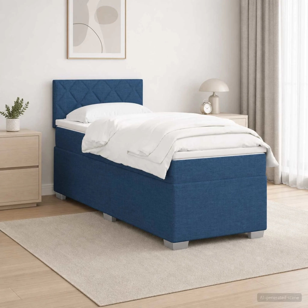 Letto con Box Spring, Materasso e LED Blu 90 x 190 cm Tessuto 3451846