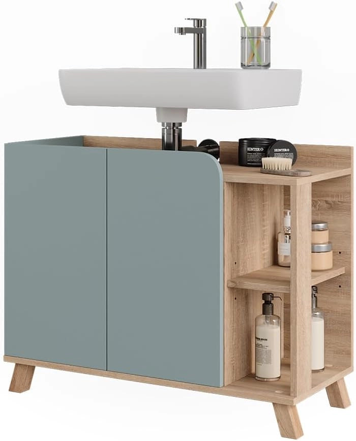 Mobiletto per lavabo Karen, Sonoma/blu, 80 x 65 cm con 2 porte