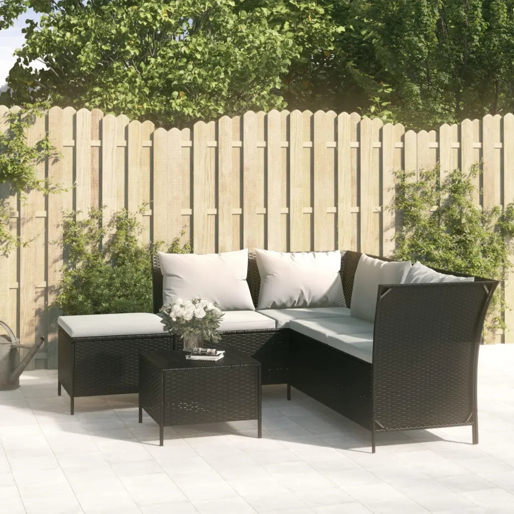 Set Divani da Giardino 4 pz | Set Salotto da Giardino con Cuscini Nero in Polyrattan