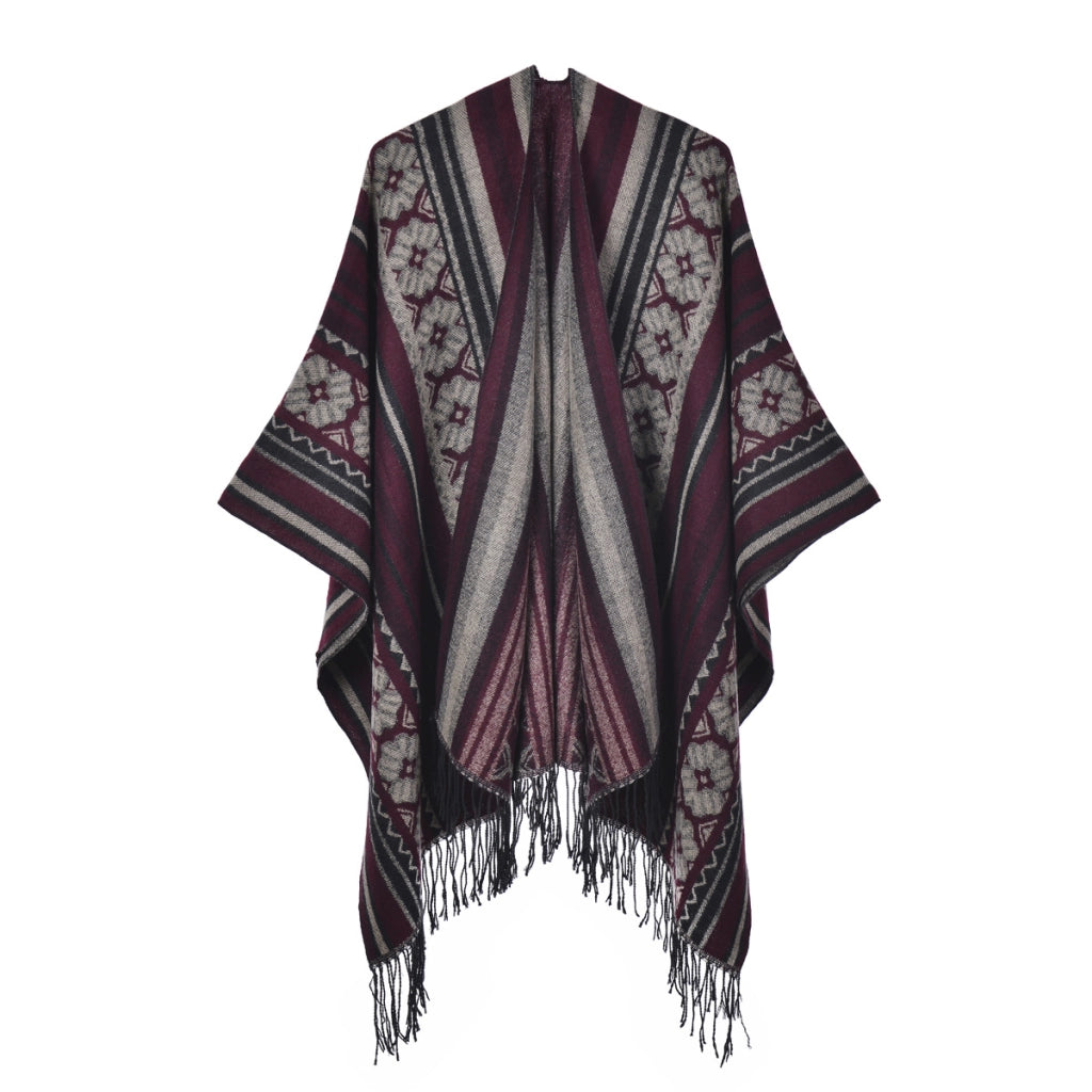 Sciarpa da donna retr¨° con spacco e nappe, nuova sciarpa in cashmere lavorata a maglia
