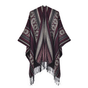 Sciarpa da donna retr¨° con spacco e nappe, nuova sciarpa in cashmere lavorata a maglia