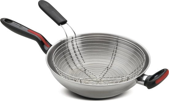Wok in Acciaio Inossidabile con Ceramica - Colore Nero Rosso - Induzione a Gas - Piastra Sigillata