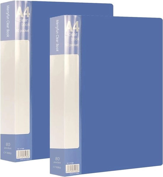 Presentatiemap A4 con 80 riquadri (160 visualizzazioni), presentatiemap per documenti e certificati, mappa di progetto – set di 2, colore blu