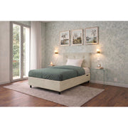 Letto imbottito Piazza e mezzo 120x190 cm Button - Contenitore,Microfibra,Sabbia