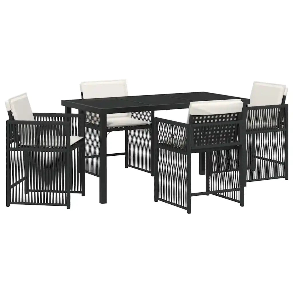 Set da Pranzo per Giardino 5 pz | Set Salotto da Giardino Nero polyrattan