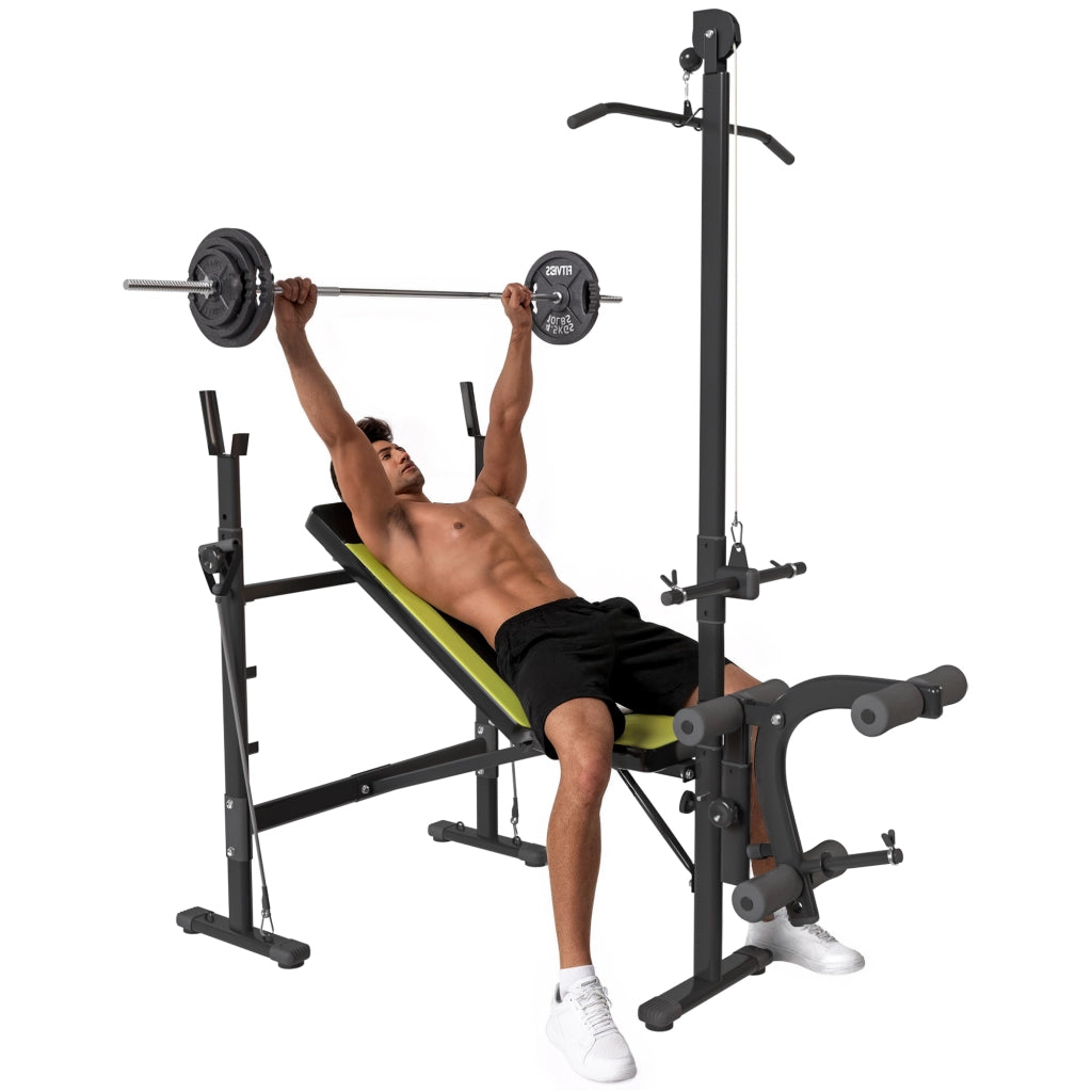 Panca Multifunzione Stazione Fitness con Schienale Regolabile su 3 Livelli, Supporto Gambe e Barra Superiore, 175x110x202cm, Nero