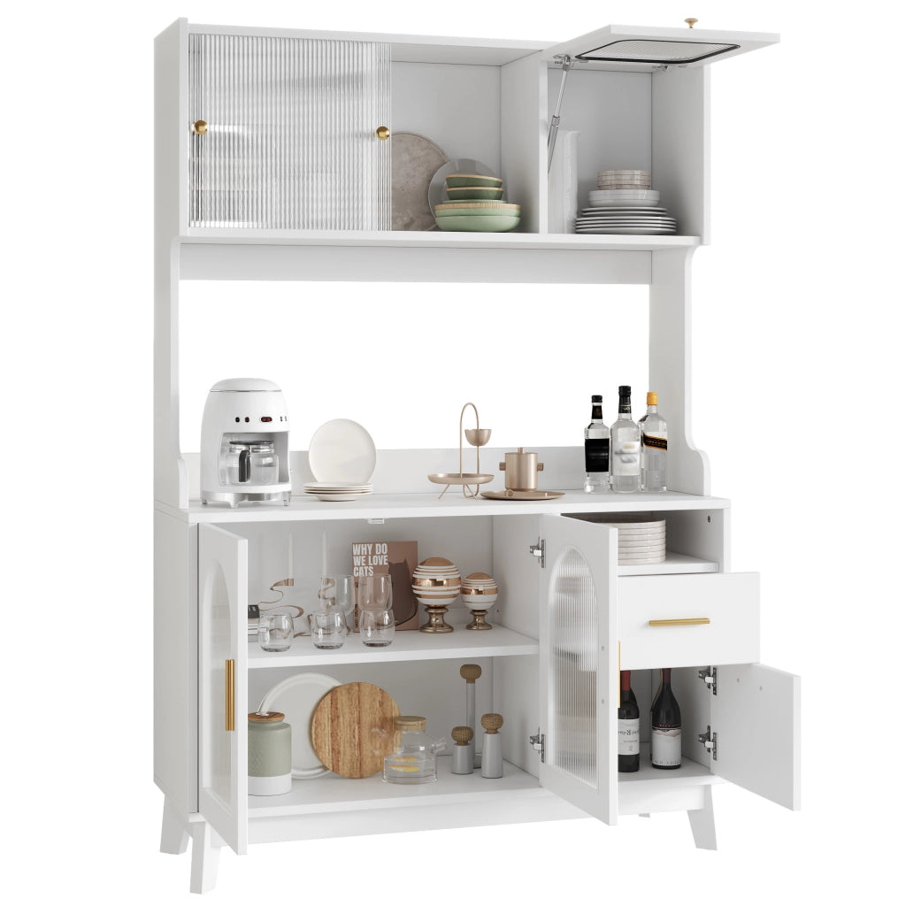 Credenza alta 120x40x178 cm bianca in truciolare, contenitore e USB