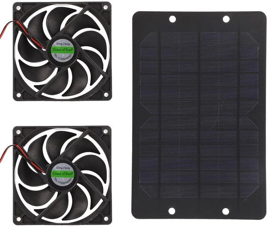 Kit di ventilazione per pannelli solari - 12V 10W - ventilatore di aspirazione - Resistente alle intemperie - Silicio e plastica - Adatto per pollaio e serra - 3000RPM