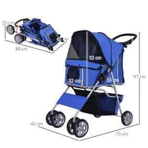 Carrello per cani pieghevole e leggero, blu, ideale per escursioni