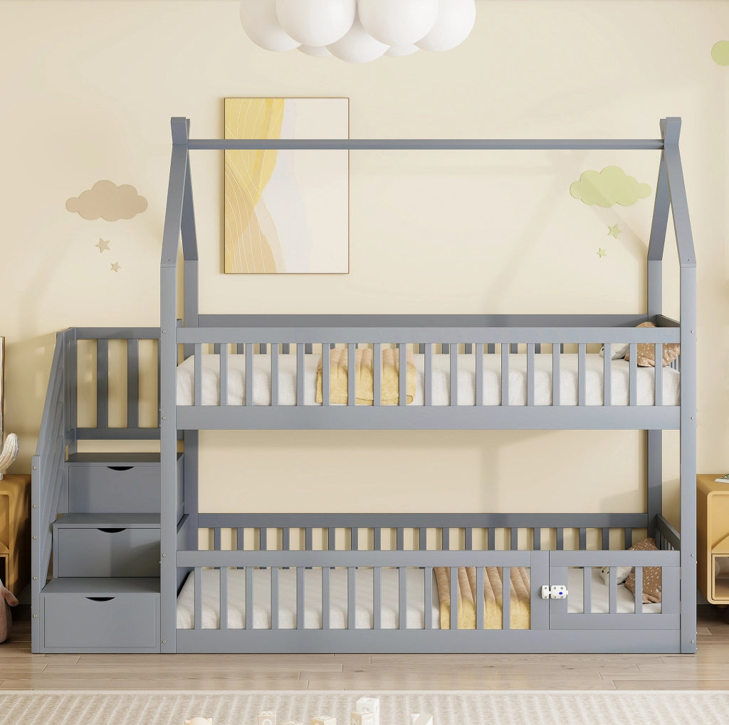 Letto a castello per bambini 90x200 cm con tetto grigio