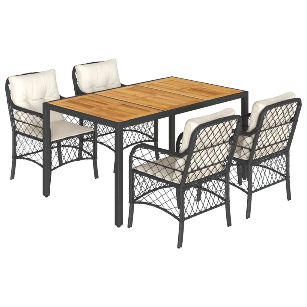 Set da Pranzo da Giardino 5 pz Nero con Cuscini in Polyrattan 3212038