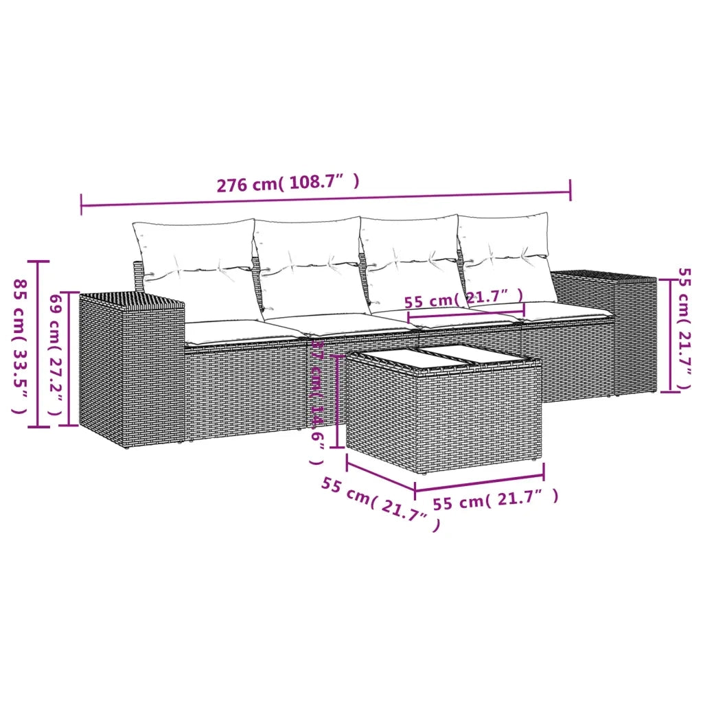 Salotto da Giardino-Set Divani da Giardino 5 pz con Cuscini in Polyrattan Nero 899078