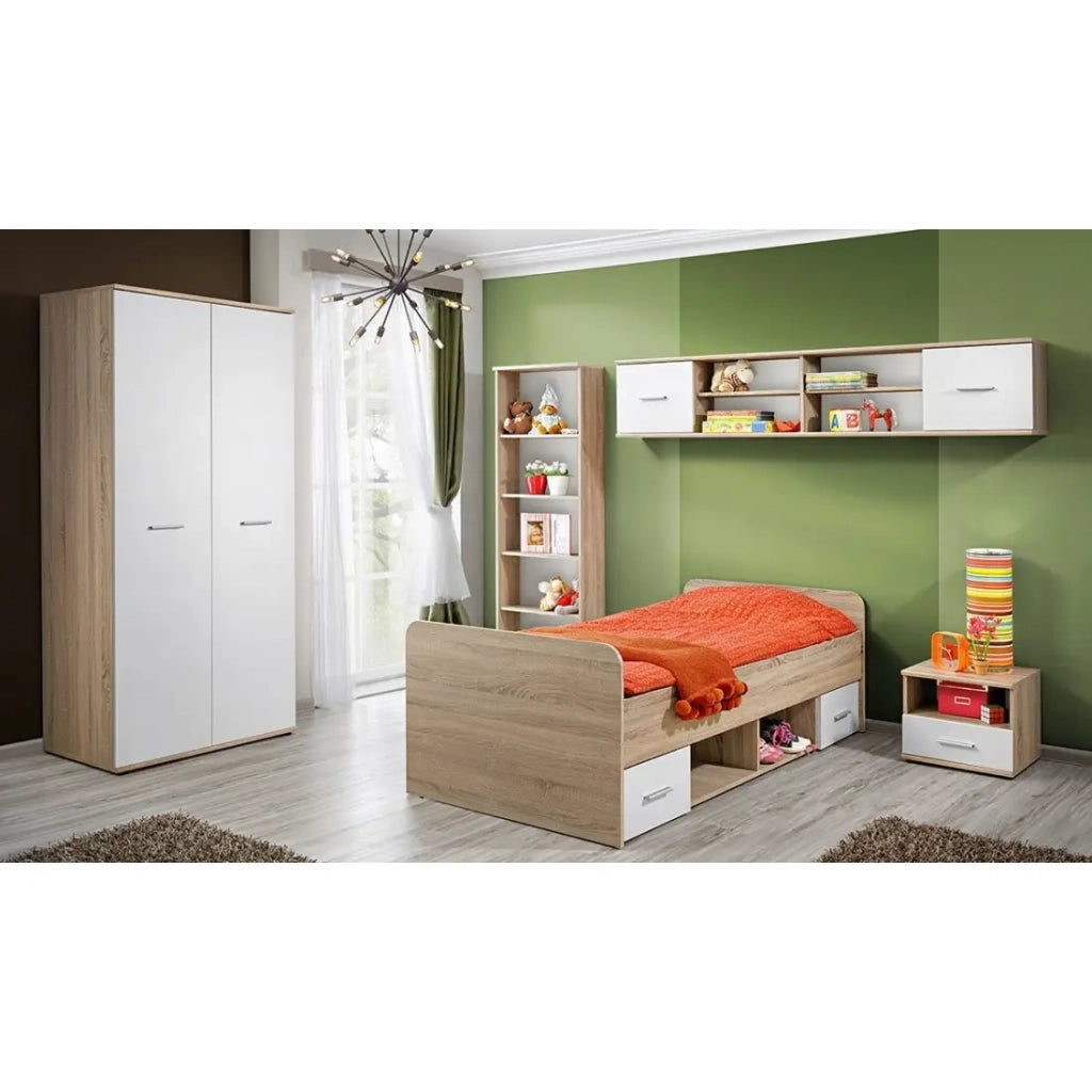 Armadio per cameretta design color rovere e bianco con 2 porte a battente collezione DENVER.