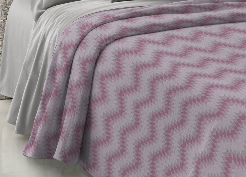 Copriletto Piquet Primavera Estate 100% Cotone Disegno 7672 Zig Zag - Matrimoniale - Rosa