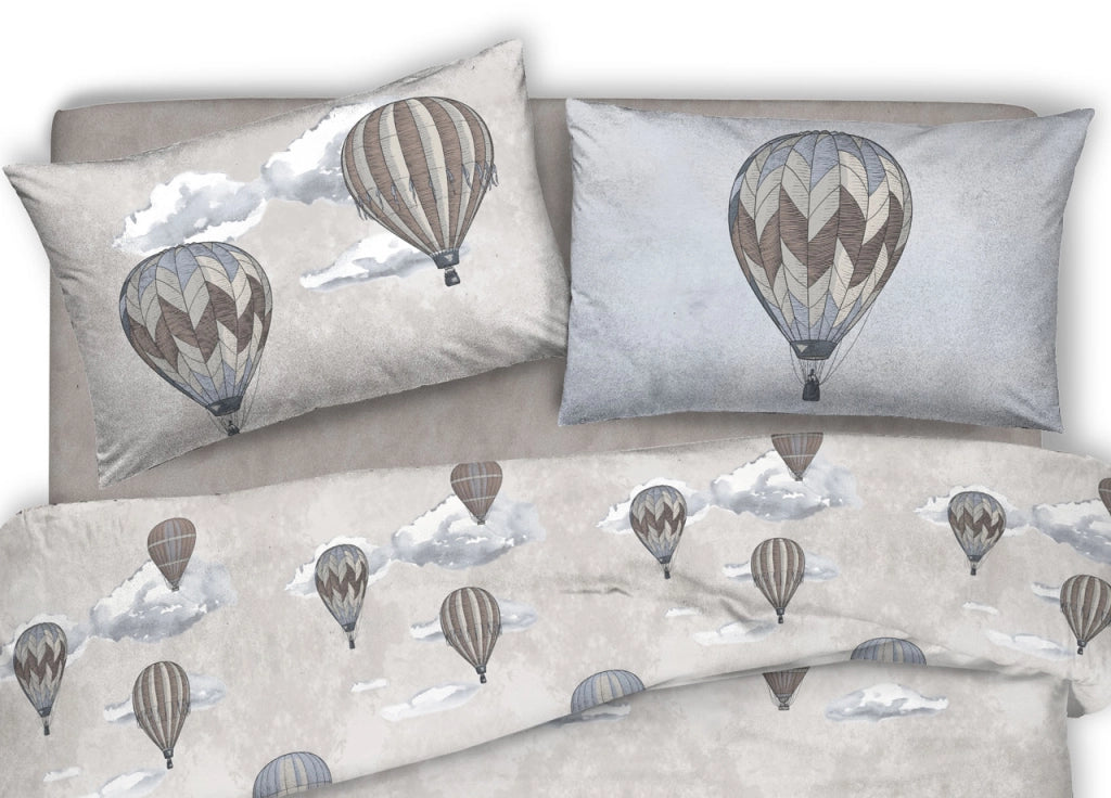 Copripiumino Sacco Piumone Pensieri Delicati Cotone Disegno Volare - Singolo - Beige
