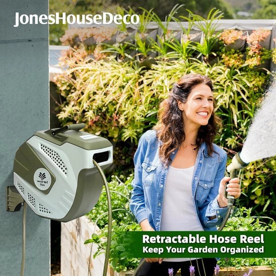 Slanghiaspel retrattile per giardino - tubo flessibile per irrigazione - risciacquo automatico - installazione a parete - tubo per irrigazione - giardino con rotazione 180°