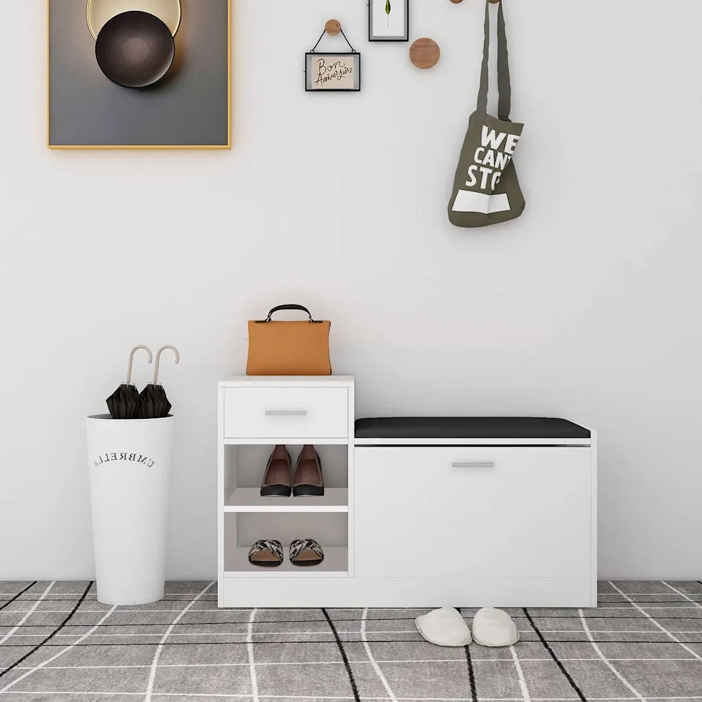 Panca Porta Scarpe Bianca 94,5x31x57 cm in Legno Multistrato 326741