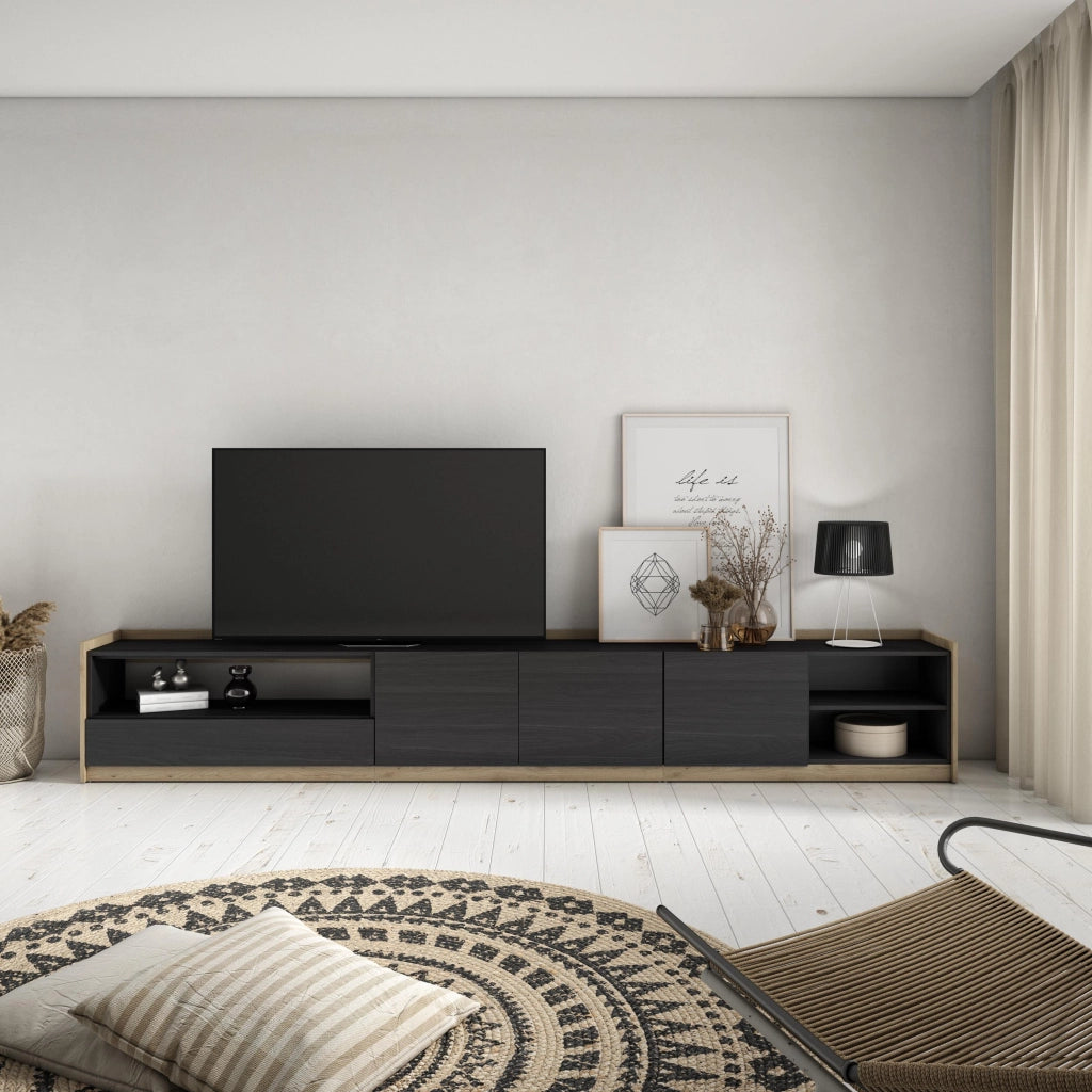 Mobile TV Soggiorno, 310x50x37 cm, Per TV fino a 80", Mobile Soggiorno, Nero e rovere