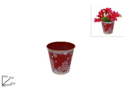 Vaso Porta Pianta Decorativa Natalizia Natale in Metallo 10,5 cm