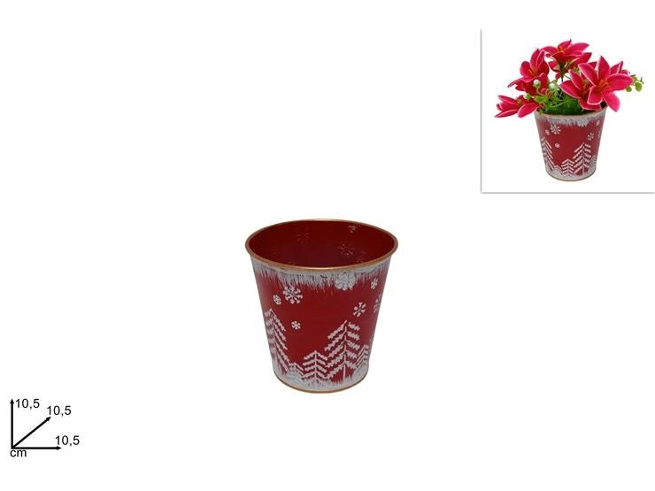 Vaso Porta Pianta Decorativa Natalizia Natale in Metallo 10,5 cm