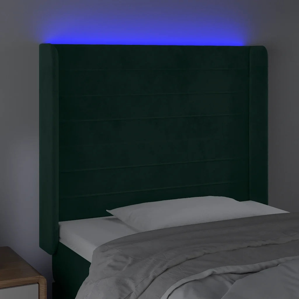 Testiera a LED Verde Scuro 83x16x118/128 cm in Velluto 3124221