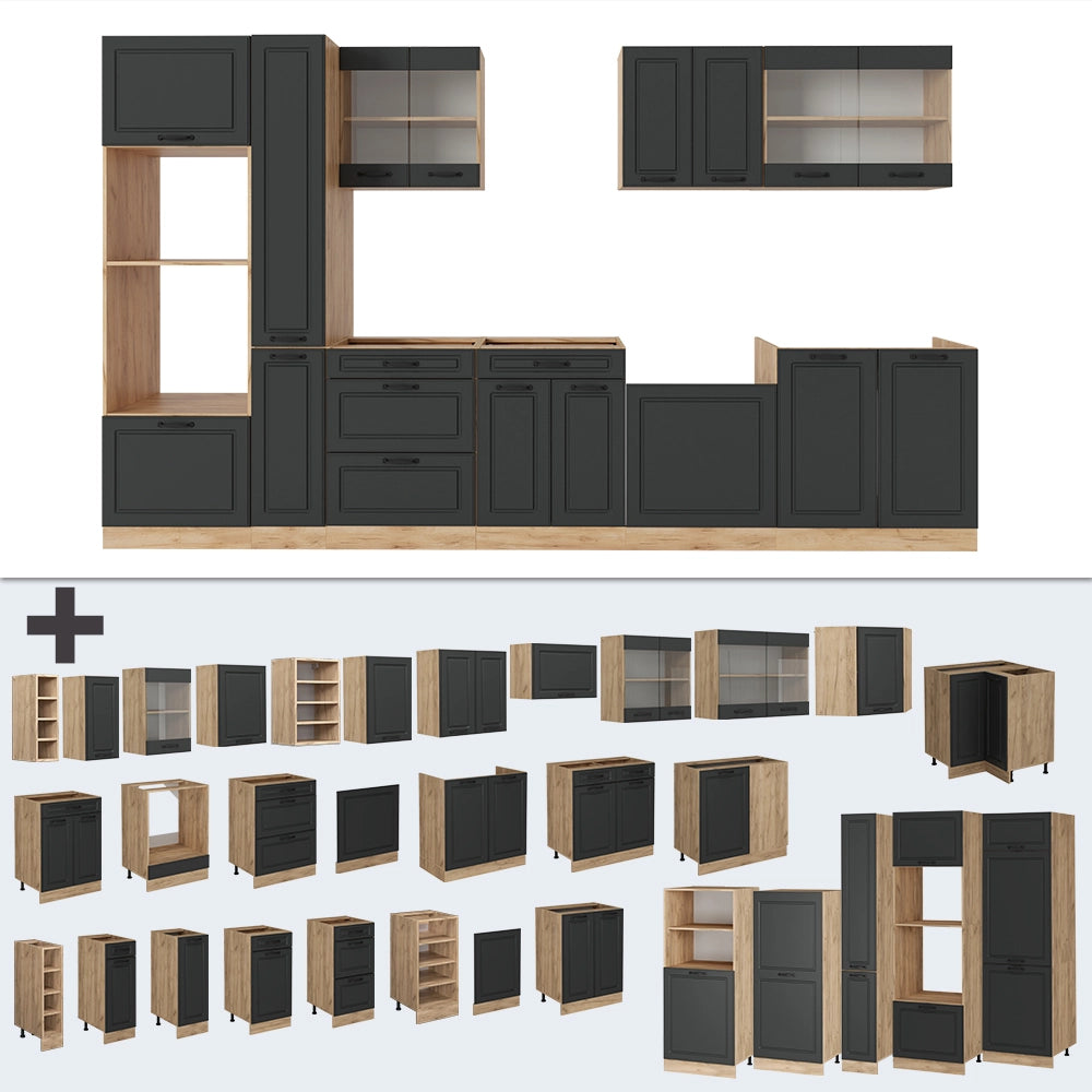 Vicco Cucina completa Antracite casa di campagna/rovere dorato 350 cm , PL Marmo