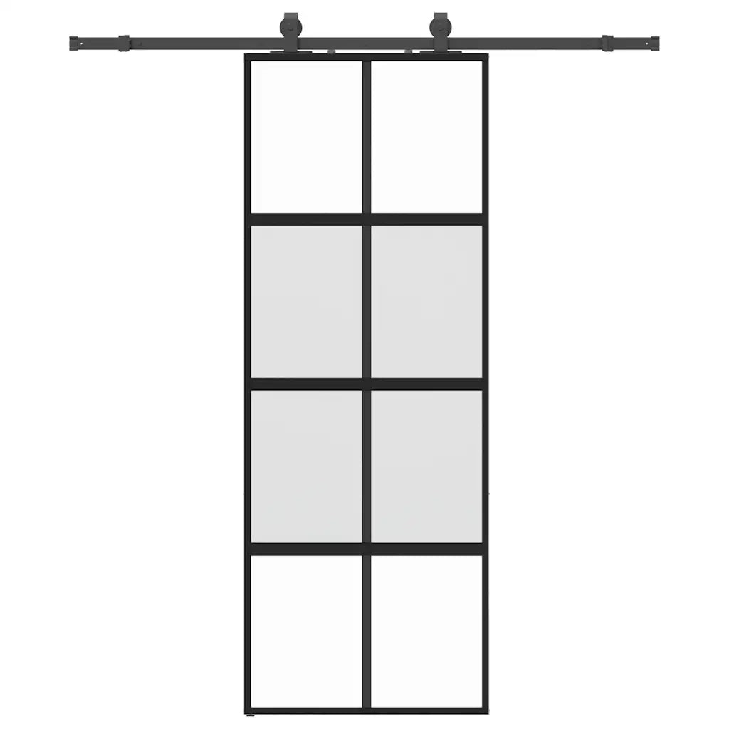 Porta Scorrevole Set Ferramenta Nera 76x205 cm Vetro Temperato 3375832