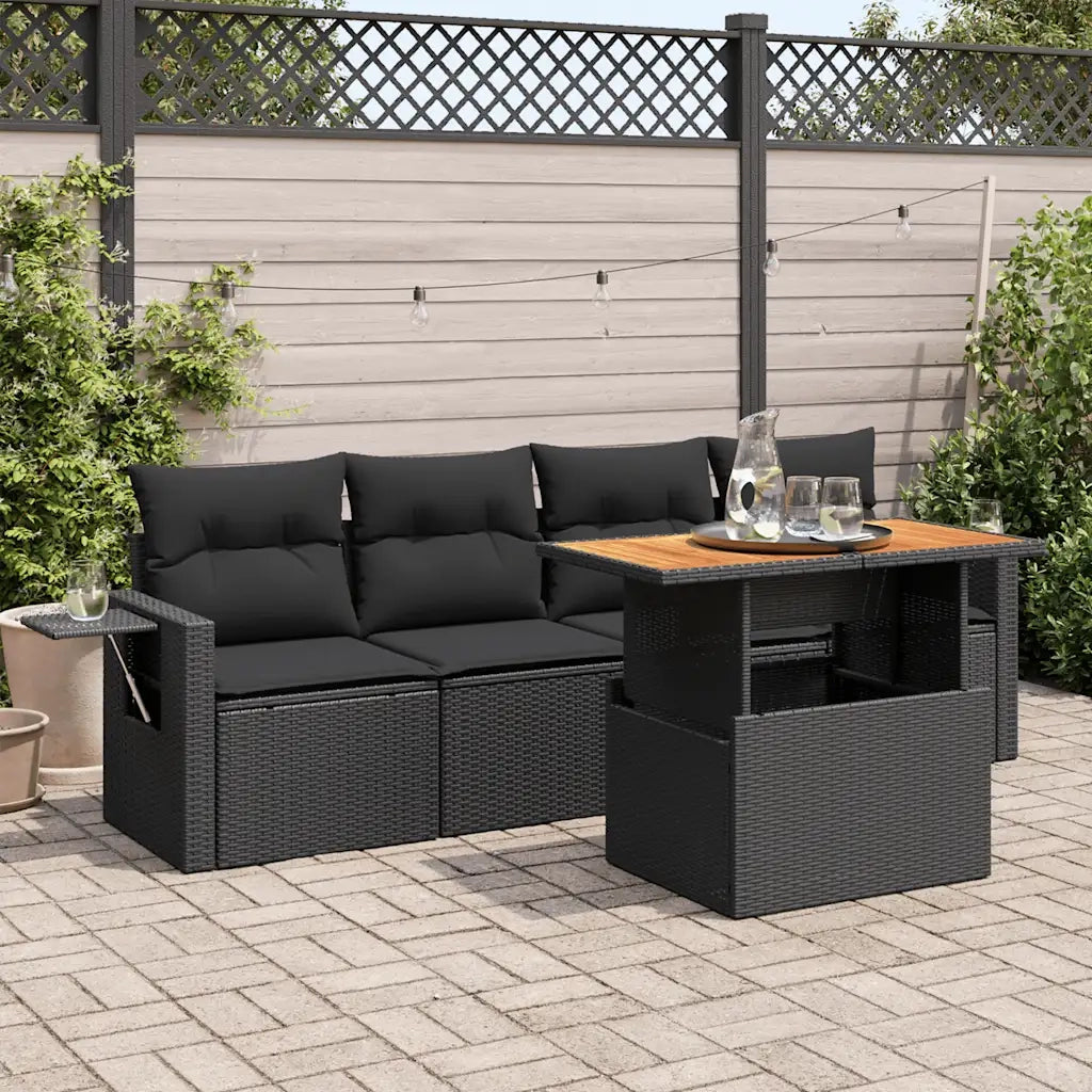 Set Divani da Giardino 5 pz con Cuscini in Polyrattan Nero 3327093