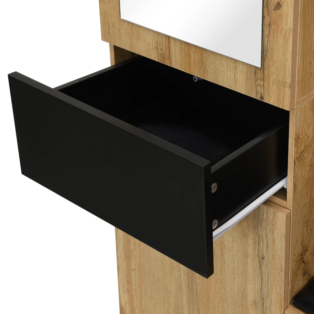 OKWISH Mobile da ingresso con 5 Ganci, Specchio, Panca e 2 Scarpiere, Ripiani Regolabili, 98.5 x 38 x 191 cm
