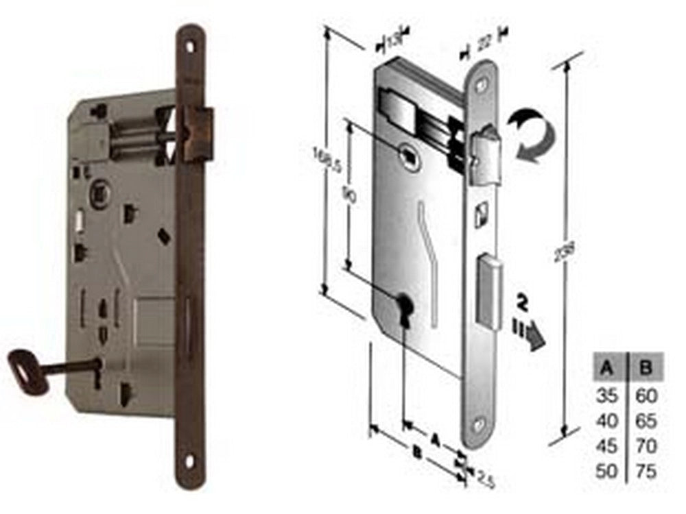 1pz serratura a bussola da infilare bordo tondo bronzato - mm.50 bordo acciaio  cod:ferx.fer204859
