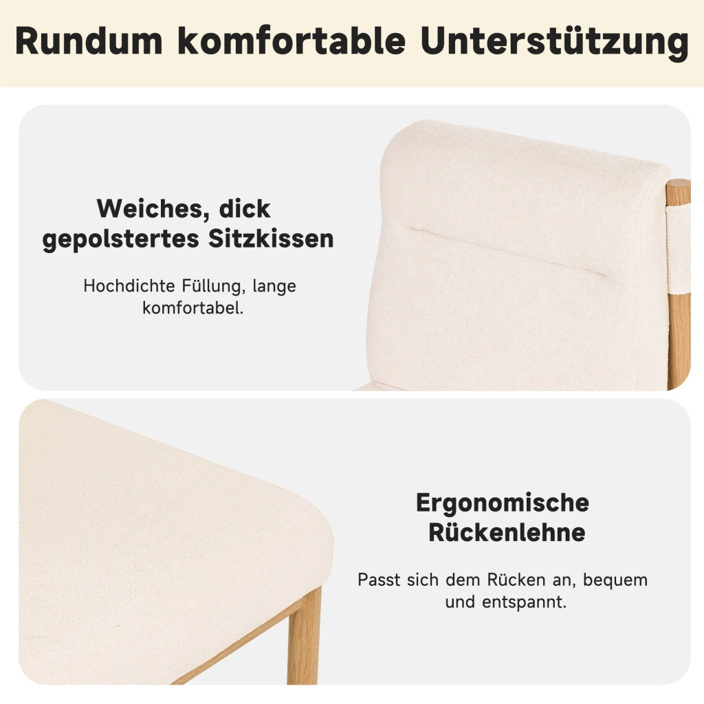 Sedie da pranzo set 4 pezzi con seduta imbottita e schienale in sherpa, metallo beige, design minimalista scandinavo