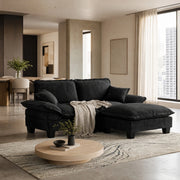 Divano angolare modulare con ottomana mobile e 2 cuscini in ciniglia nera per soggiorno 194 × 151 × 90 cm