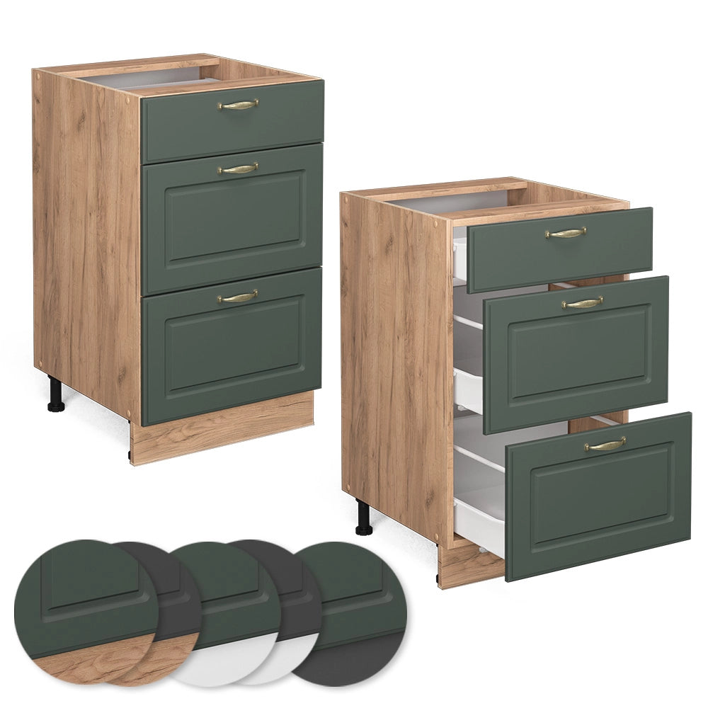Mobiletto base per cucina Fame-Line Verde-oro rustico/Rovere dorato 50 cm senza piano di lavoro Vicco