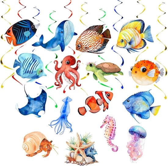 Decorazione di Natale 32 pezzi - Viti a spirale tropicali - Sott'acqua - Mondo marino - Decorazione per feste - Sicura all'uso