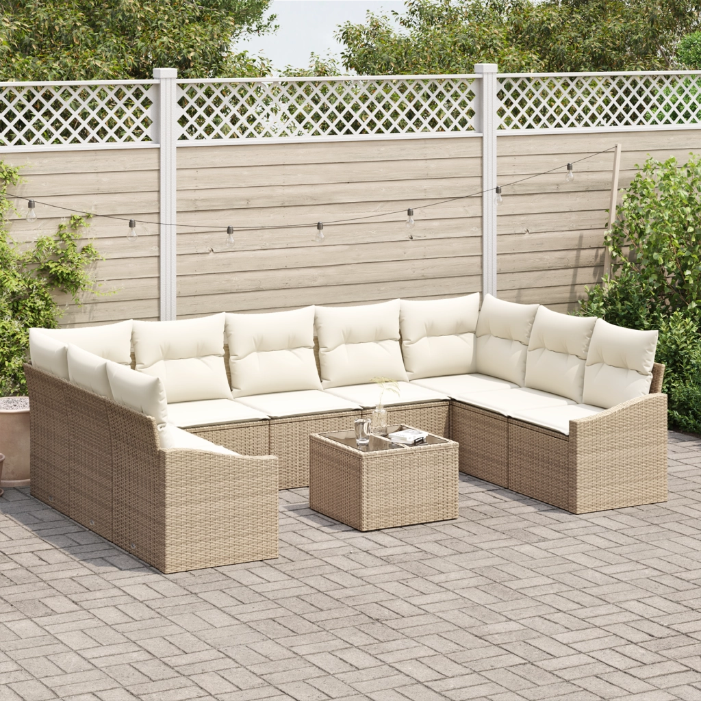 Set Divano da Giardino 10 Pezzi con Cuscini Marrone Polyrattan