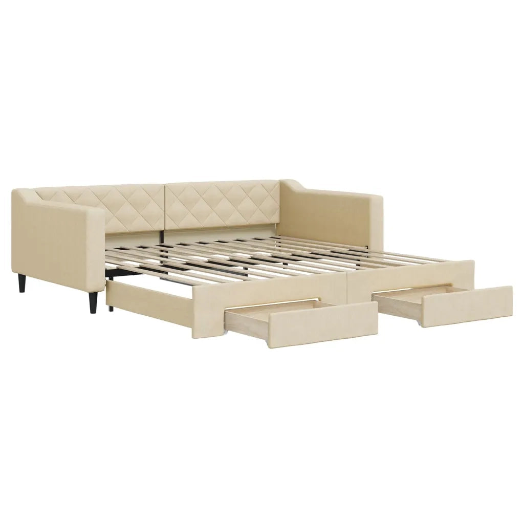 Divano Letto Estraibile con Cassetti-Sofa Letto-Daybed Crema 100x200cm in Tessuto 732748