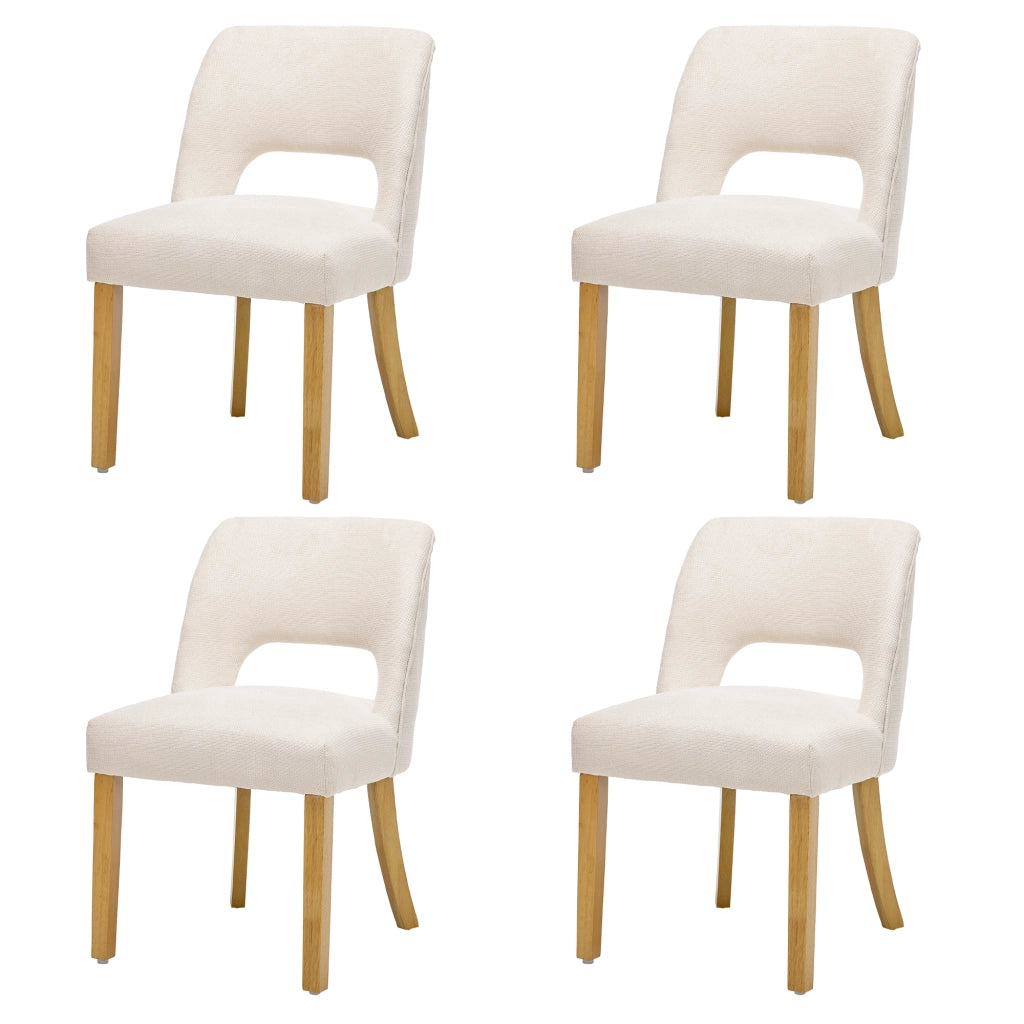 Sedie da pranzo set 4 pezzi ¨C MINIMAL ¨C tessuto lino beige, gambe in legno massello, stile moderno