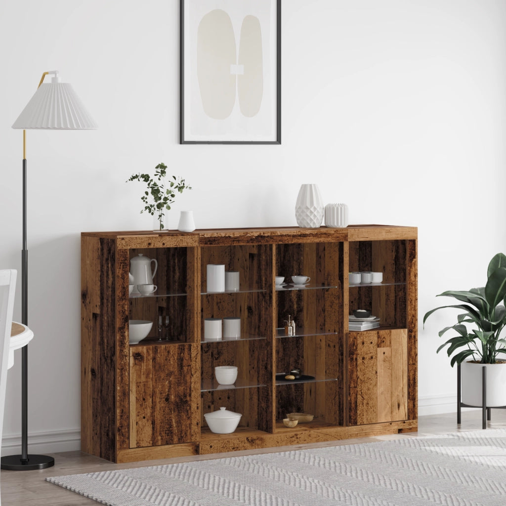 Credenza  con Luci LED Legno Antico 163x37x100 cm Legno Recuperato